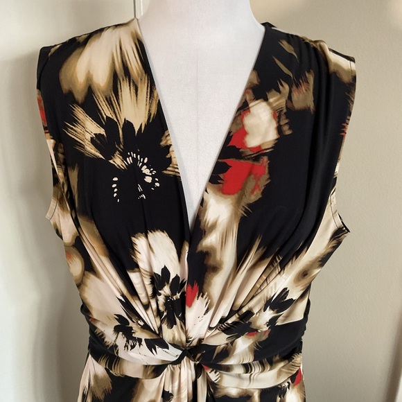 Anne Klein Black Cream Floral Maxi Dress L Large Sleeveless Event Wedding - Picture 8 of 12